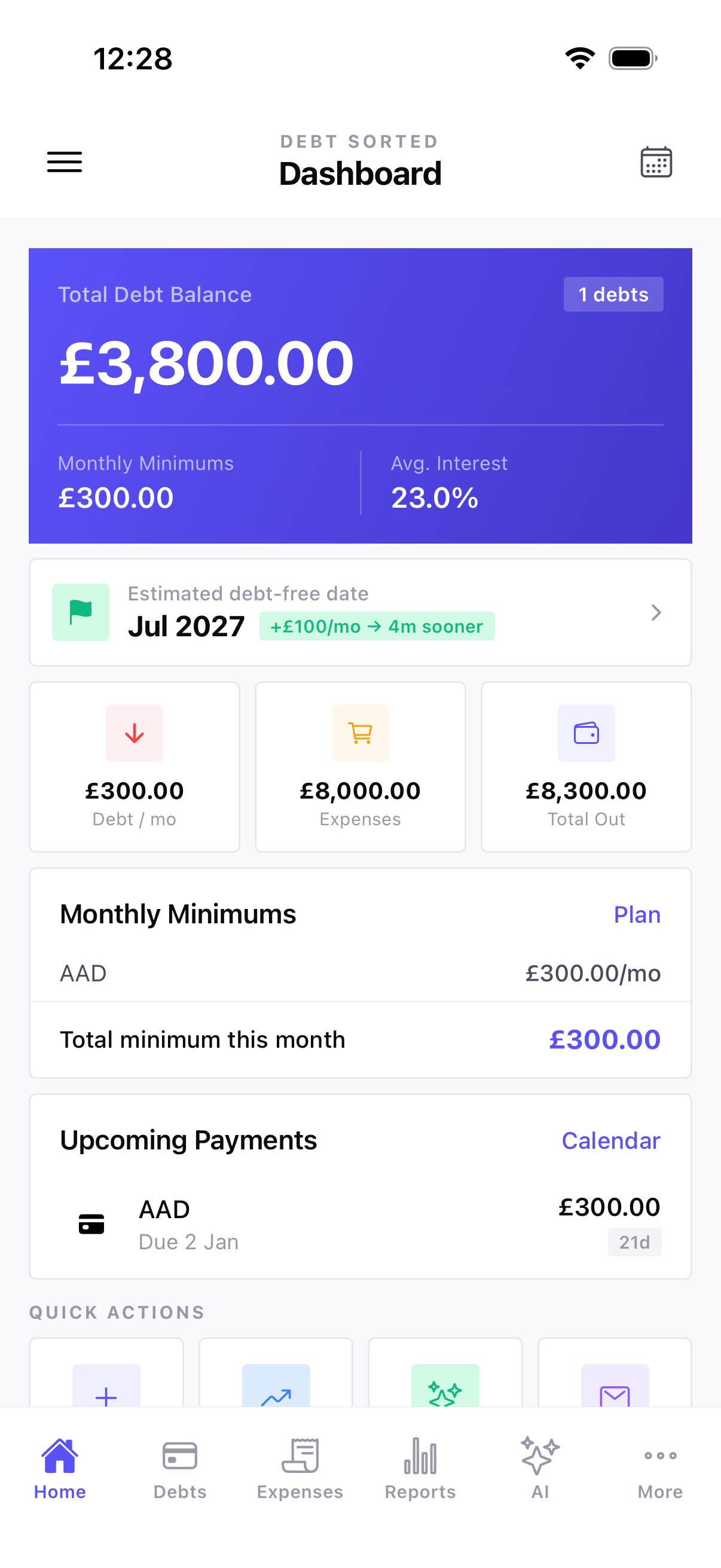 Debt Sorted Dashboard